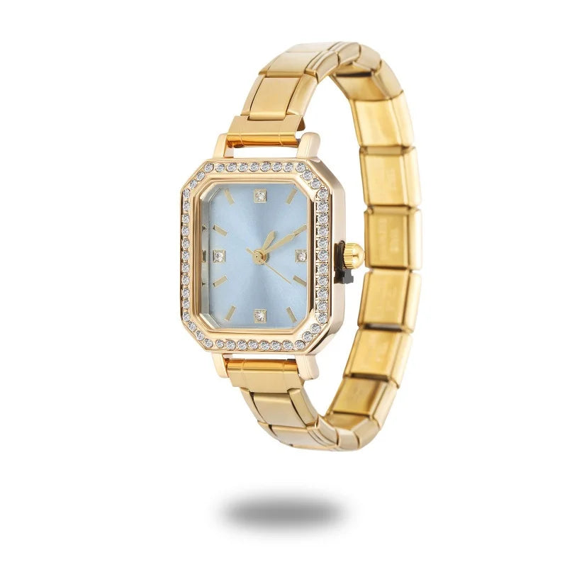 New Fashion Women's Stainless Steel Square Round Shiny Watch Bracelet For Party Friend Wife Birthday DIY Jewelry Gift