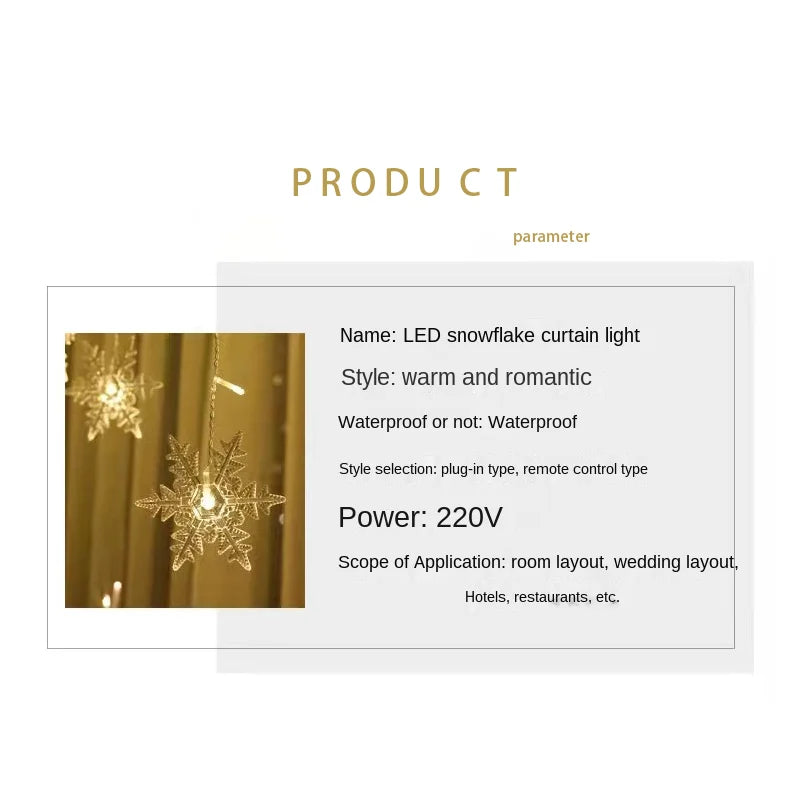 3.5M Christmas Snowflake LED String Lights Flashing Fairy Curtain Garland Lights Fancy Holiday Party New Year Decoration