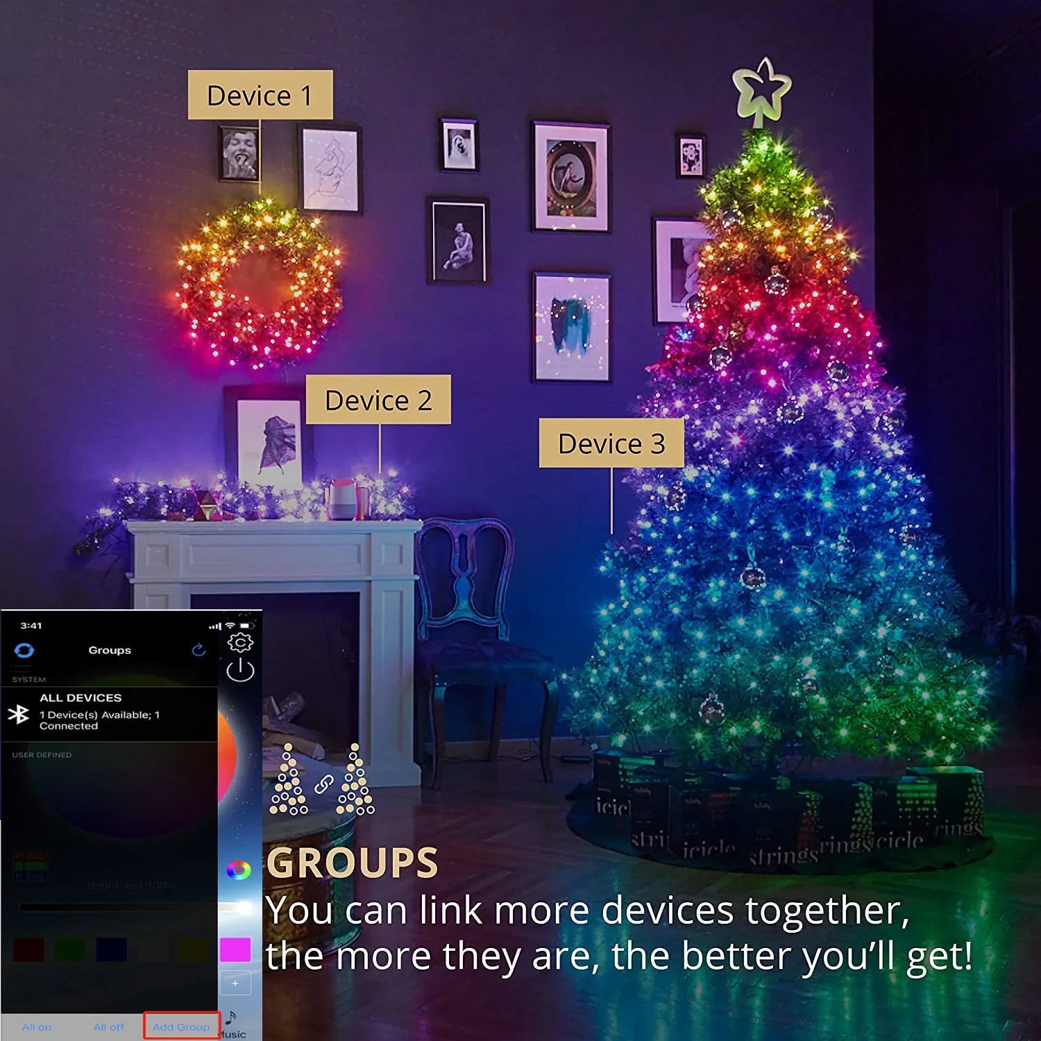 Christmas Tree LED Fairy Lights Smart Bluetooth Garland Festoon LED Chain Light Outdoor Waterproof New Year Decoration 2025