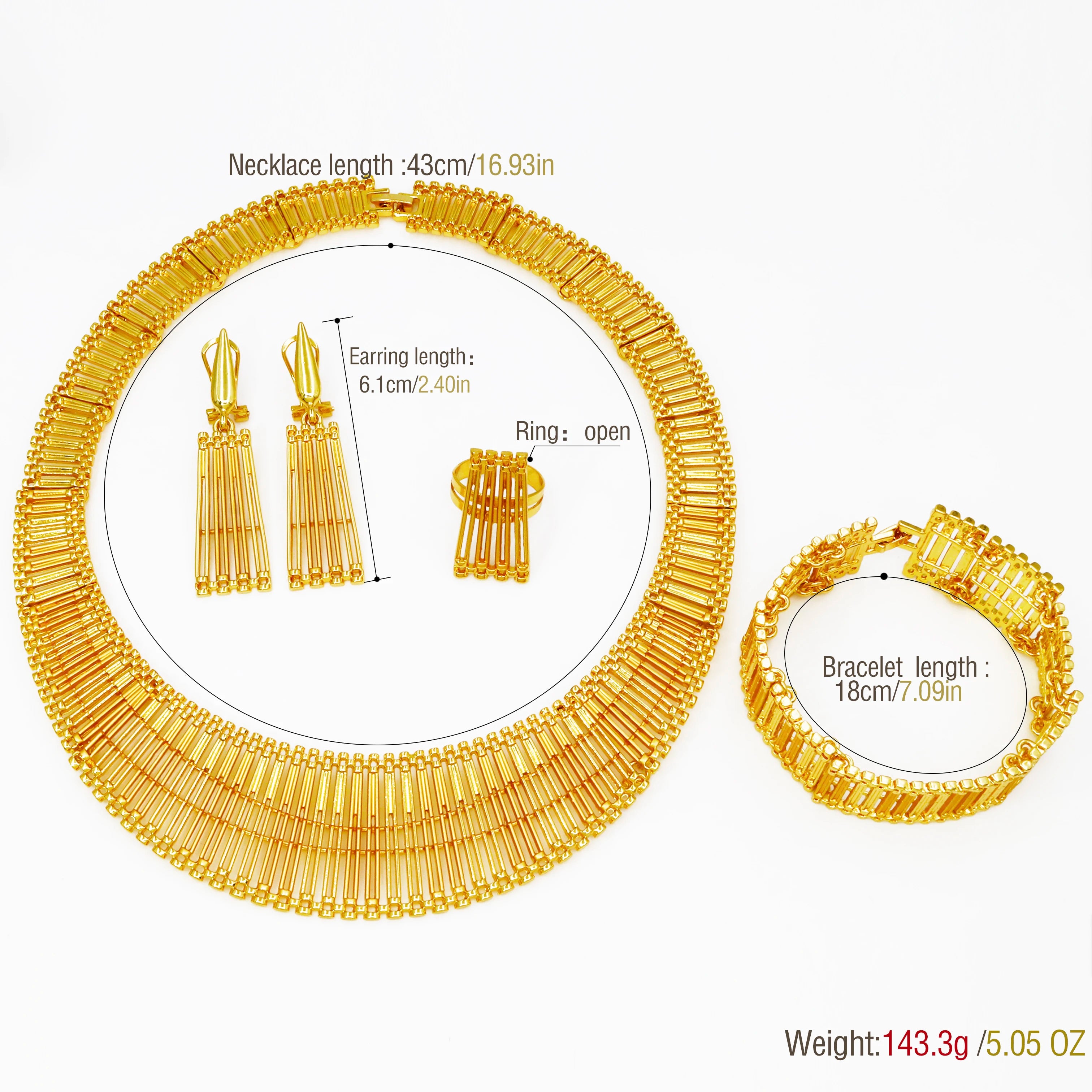 Luxury 18K Gold Plated Jewelry Set Italy Dubai Necklace Earrings Bracelet Ring For Women Mother's Day Gift ﻿