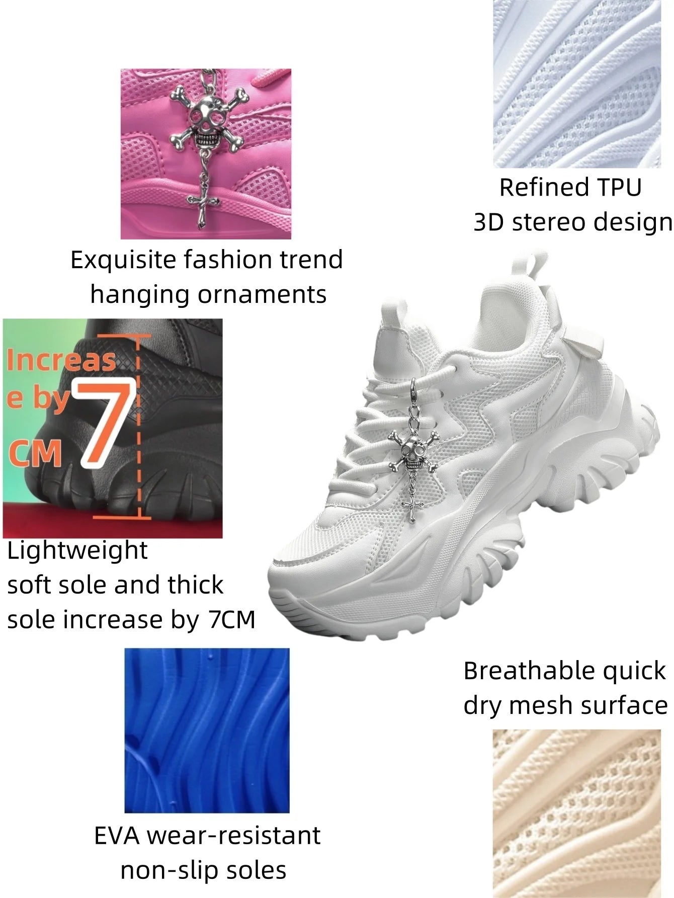 Women’s White Platform Sneakers – Punk Style Lace-Up Shoes