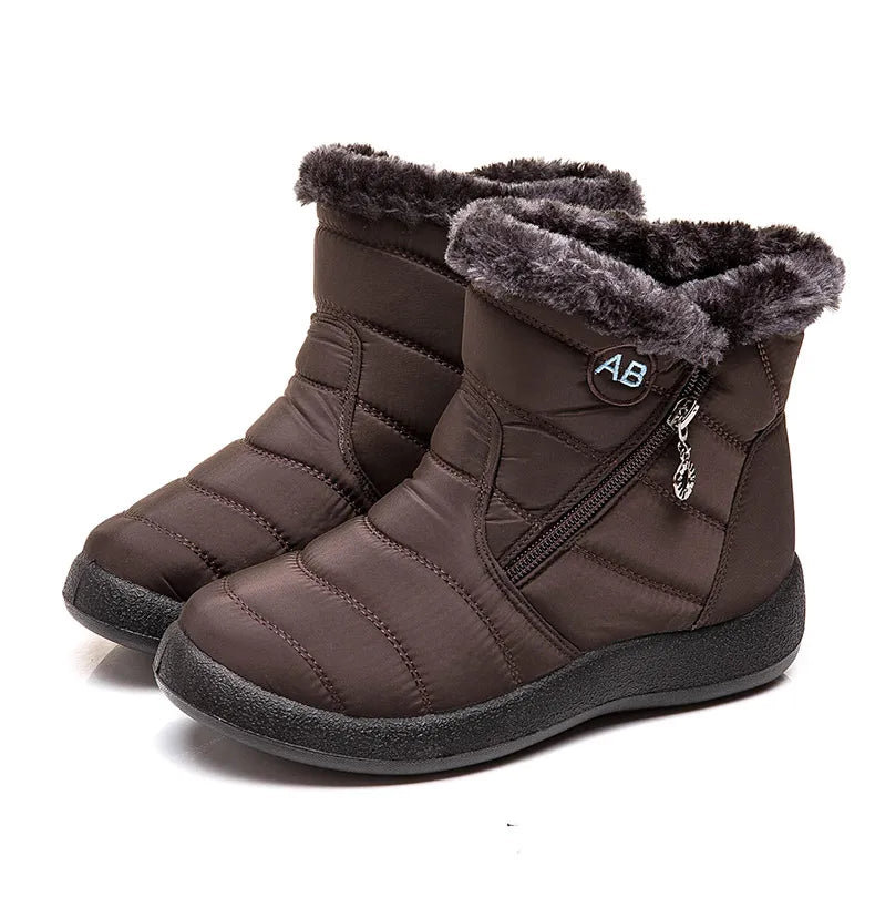 Women’s Waterproof Winter Ankle Boots – Fur-Lined Low Heels