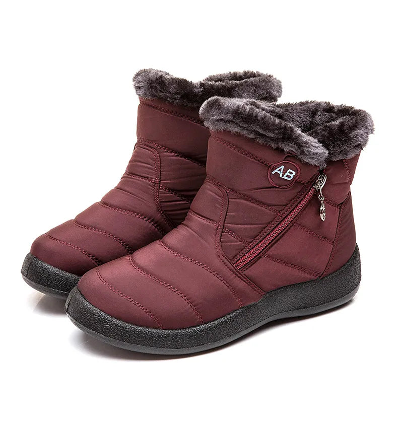 Women’s Waterproof Winter Ankle Boots – Fur-Lined Low Heels