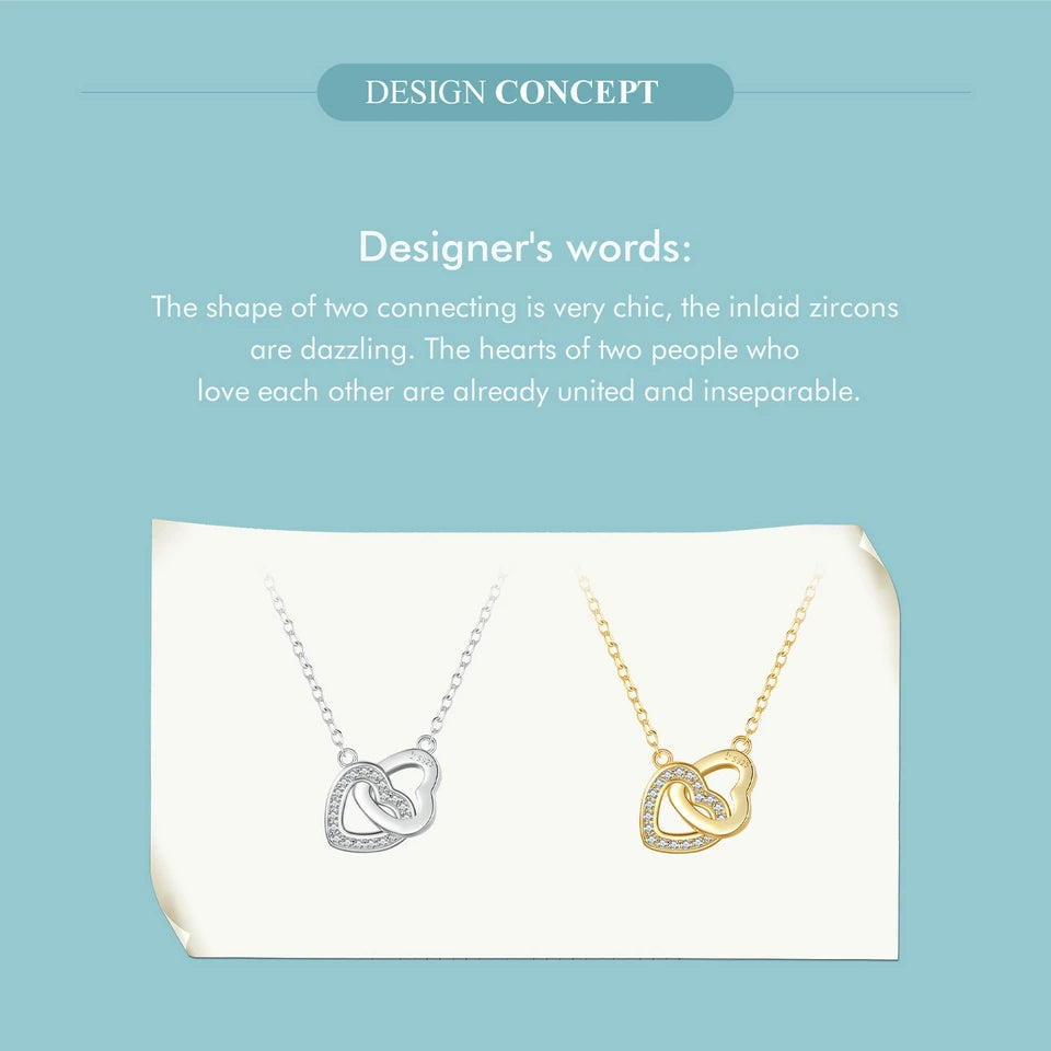 BAMOER 925 Sterling Silver Connected Heart Pendant Necklace for Girlfriend Valentine's Day Gift Fine Jewelry SCN181