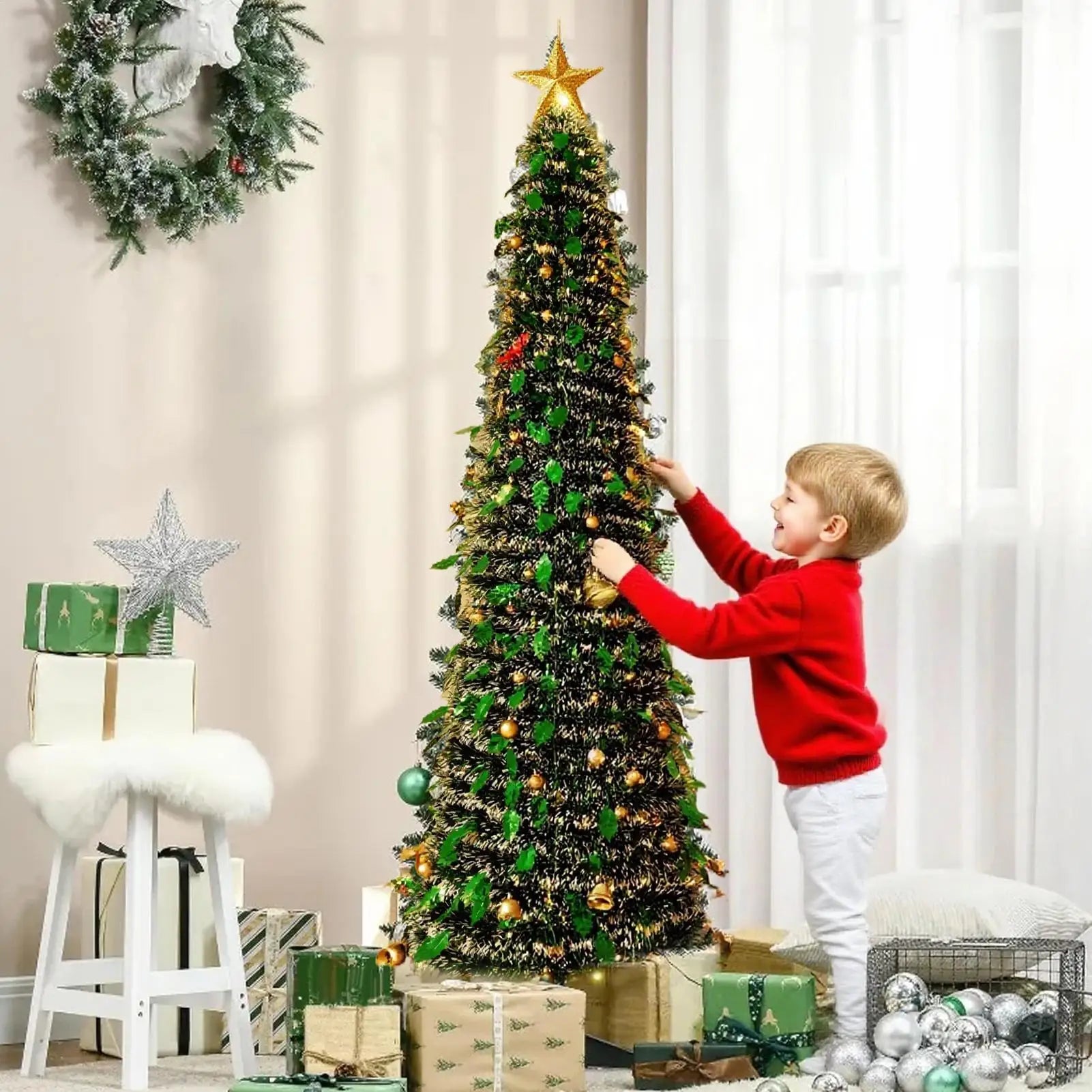 Artificial Christmas Tree 150cm Backyard Festival Decor Foldable Faux Christmas Tree New Year Navidad Decor For Indoor Outdoor