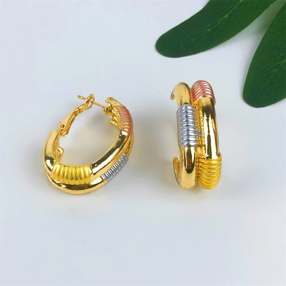 ESALE Dubai Style Gold Color Earring Sets Necklace Earring Bracelet Rings Sets For Women To Wear As A Banquet Gift