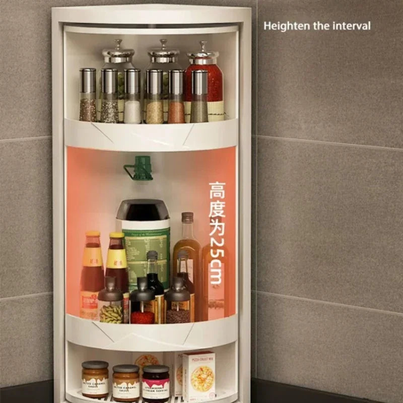Kitchen Spice Rack: Table-Top Rotating Receptacle with Waterproof Corner Cabinet