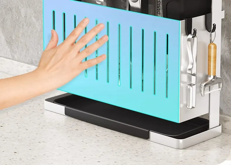 Kitchen Knife Holder Storage Rack Wall-Mounted Multi-purpose Storage Knife Rack Detachable Stainless Steel With Brackets Hooks