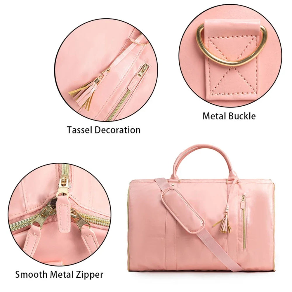 Travel Luggage Bag with Shoe Compartment Large Capacity Portable Duffle Bag Women's Foldable Suitbag Waterproof Clothes Totes