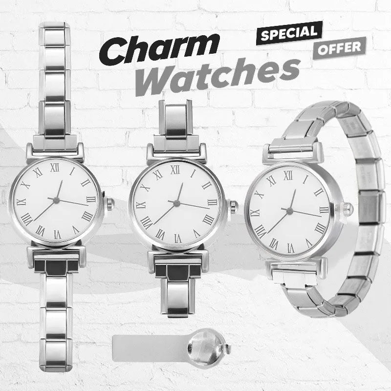 Fashion Watch Women's DIY 9MM Width Italian Elastic Charm Stainless Watch Header Linker Bracelet Jewelry Birthday Gift