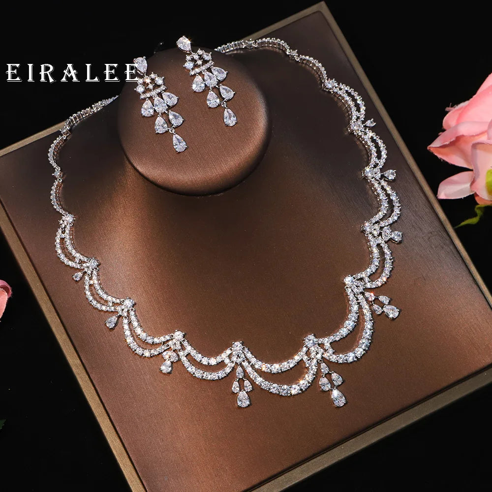 EIRALEE Exquisite Simple Women Jewelry Set 2 PCS Cubic Zirconia High Quality Saudi Arabia Bridal Wedding Jewellery Accessories