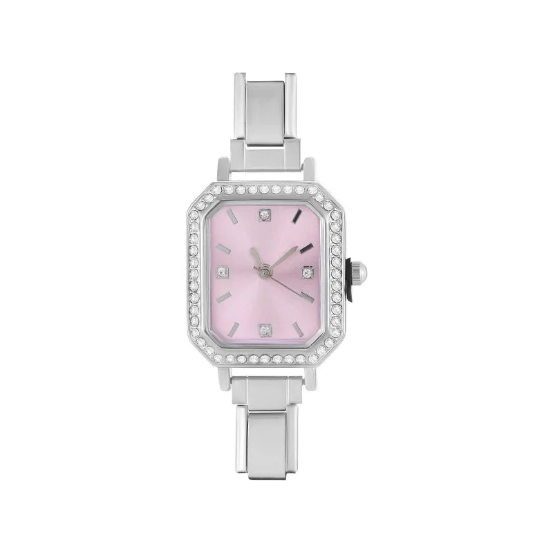 New Fashion Women's Stainless Steel Square Round Shiny Watch Bracelet For Party Friend Wife Birthday DIY Jewelry Gift