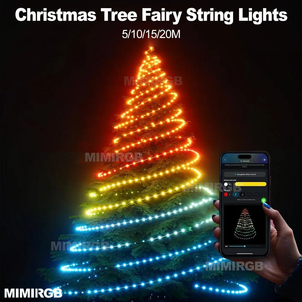 Christmas Tree Lights 20M Fairy String Lights w/ APP Control Music Sync 12 Modes IP65 Waterproof USB Powered for Xmas Home Decor