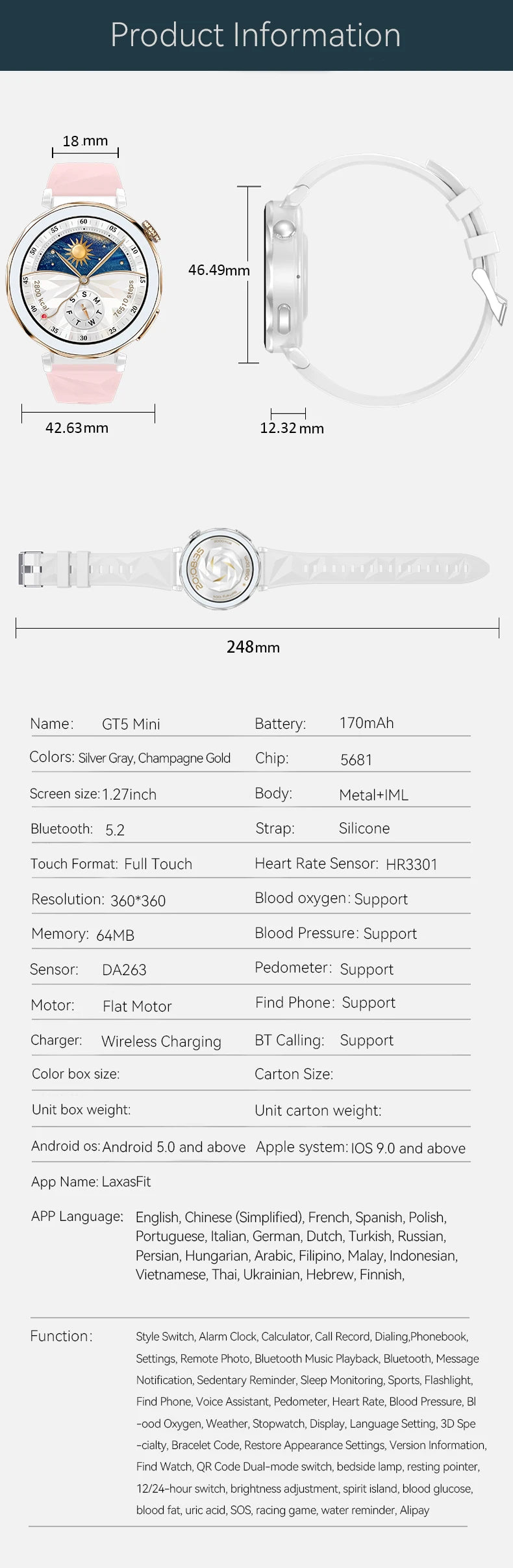 GT5 Mini Smartwatch with GPS NFC & Bluetooth Call