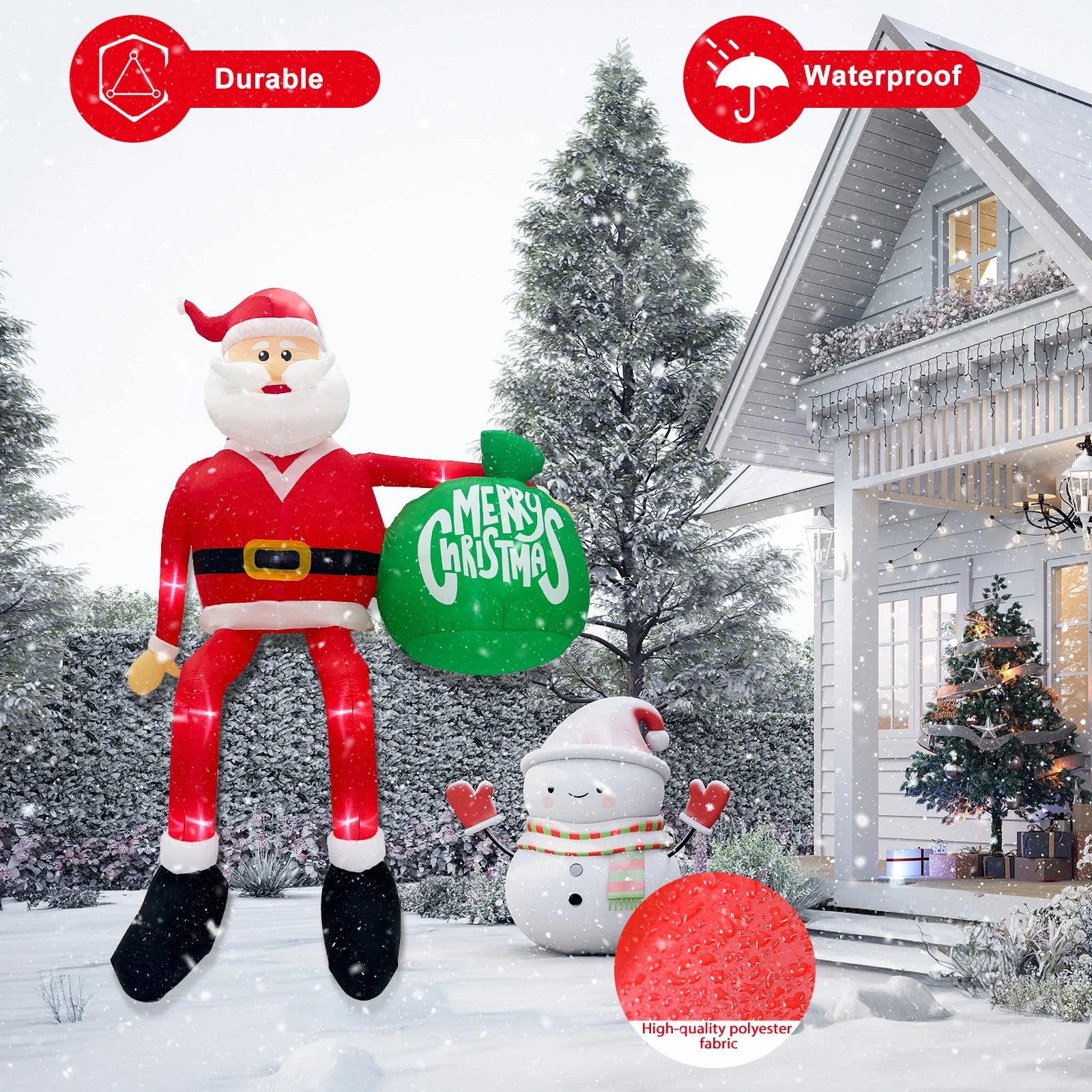 OurWarm 15FT Christmas Inflatable Outdoor Decor, Climbing Santa Giant Christmas inflatables Christmas Blow Ups with LED Lights
