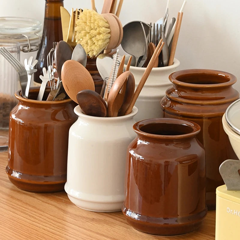 Kitchen Utensil Holder, Ceramic Cooking Utensil Holder for Counter Top, Storage Organizer for Spatula Spoon and Fork Storage Jar