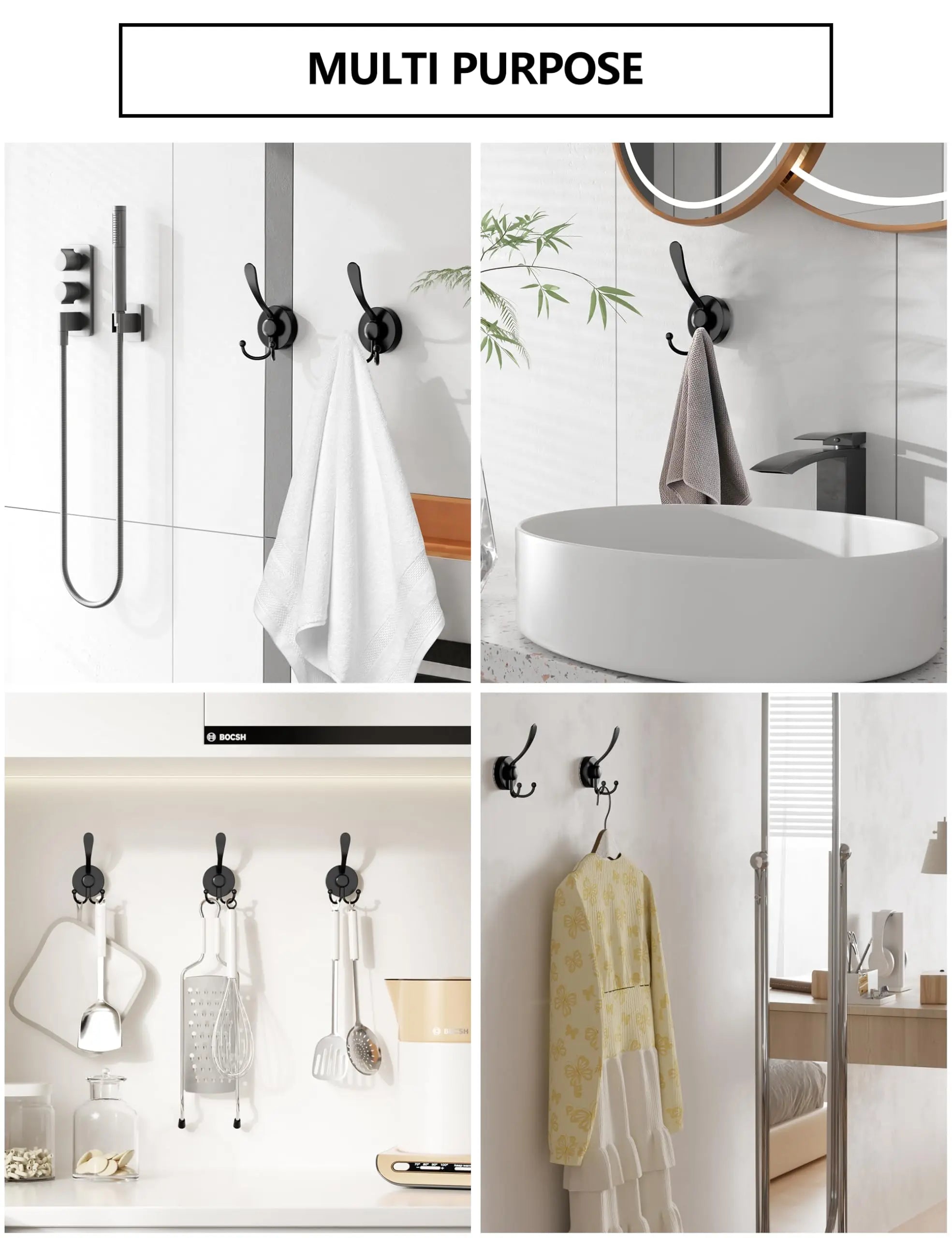 No-Drill Hooks Stainless Steel Waterproof Suction Cup Hooks Wall Mounted Coat Hooks Hook for Bathroom Kitchen Utility Hooks