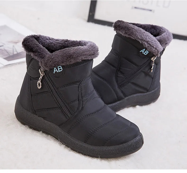 Women’s Waterproof Winter Ankle Boots – Fur-Lined Low Heels
