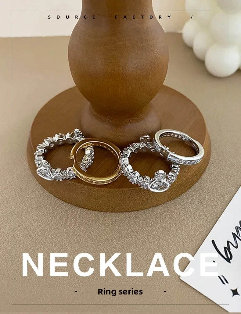 Fashionable Luxury Detachable Zircon Ring for Women High End Unique Style Two-Way Wearable Off-White Queen Design Jewelry