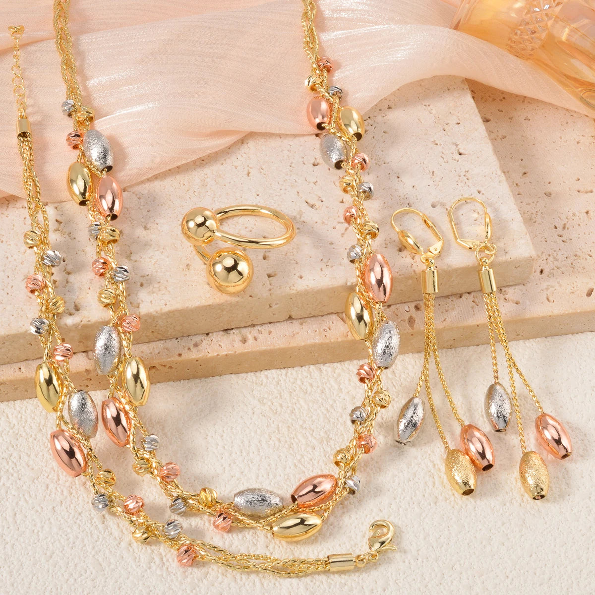 Pearl Pendant 4pcs Jewelry Set Colorful Beads Necklace Bracelet Earrings Ring Bridal Wedding Set Luxury Jewelry Accessories