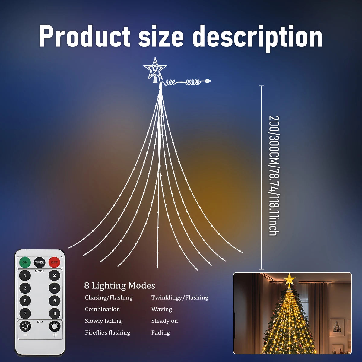 LED Outdoor Christmas Tree Decorations Lights USB 2/3M Waterproof Fairy String Lights 8 Modes Indoor Yard Wedding Party Lighting