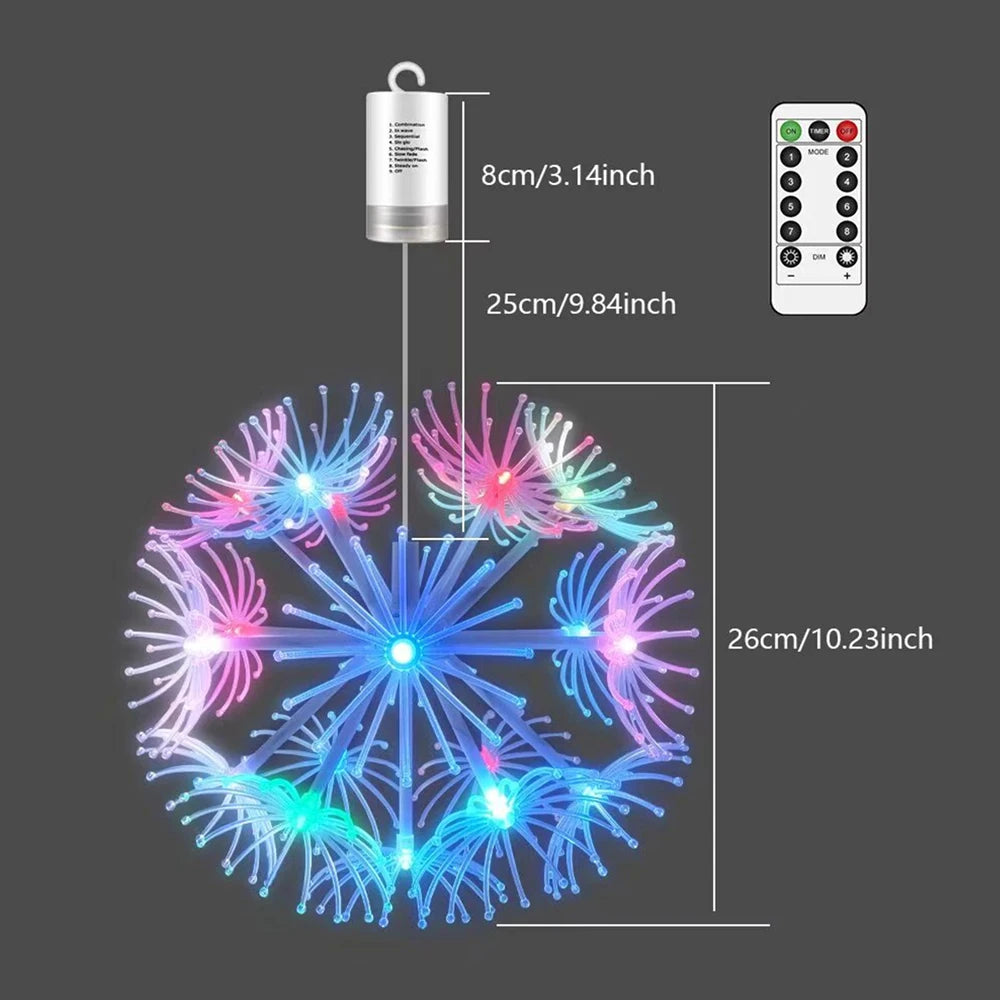 Dandelion Firework Lights 8 Modes 19LED Fairy Starburst Light with Remote Outdoor Decorations for Home, Party, Cafe, Wedding