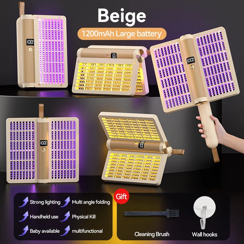 Electric Shock Mosquito Swatter Foldable Zapper Anti Mosquito Lamp Repellent Killer Rechargeable Portable Indoor Outdoor Use