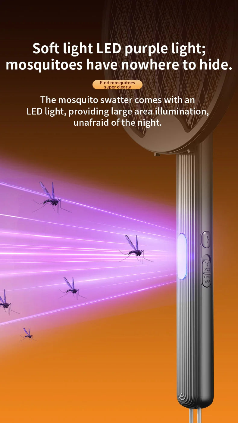 3 in 1 Foldable USB Rechargeable 3000V Mosquito Fly Swatter UV Trap LED Dual Switch Safe Grid 0° Wall Stick Bug Zapper