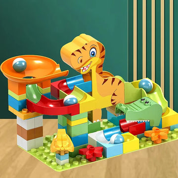 Marble Run Building Blocks Large Dinosaur Animals Slide Track Race Game Big Bricks STEM Educational Construction Toy Kids Gift