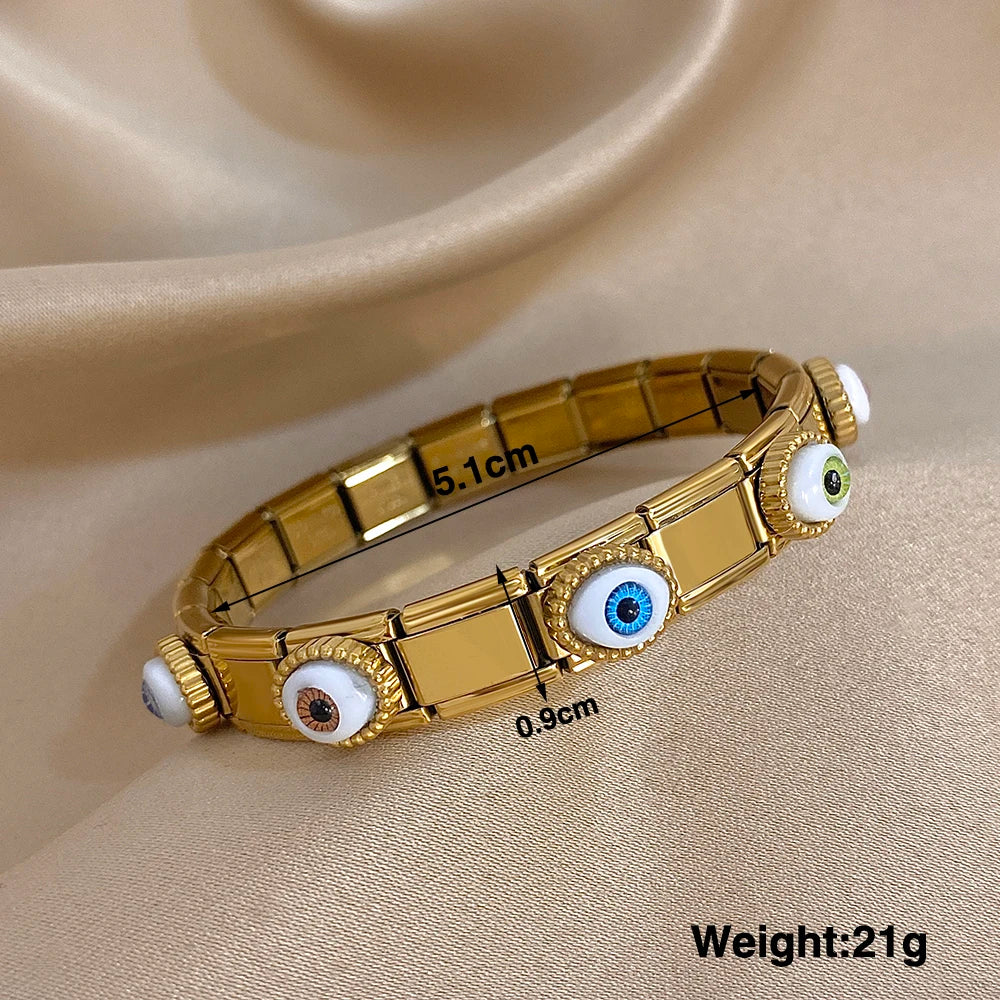 Fashion Elastic Adjustable Stainless Steel Colorful Eye Cuff Bracelet For Women Men New Chic Evil Eyes Italian Watchband Jewelry
