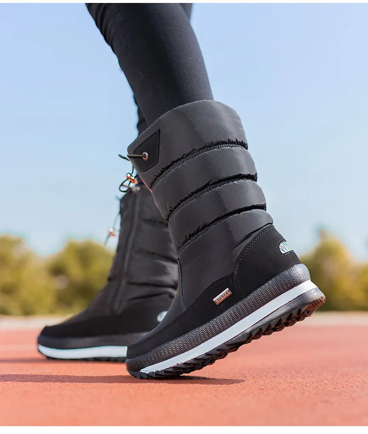 Winter thick women's snow boots Warm Plush Mid-calf Boots Non slip Waterproof  Platform Snow Boot Casual Female White shoes