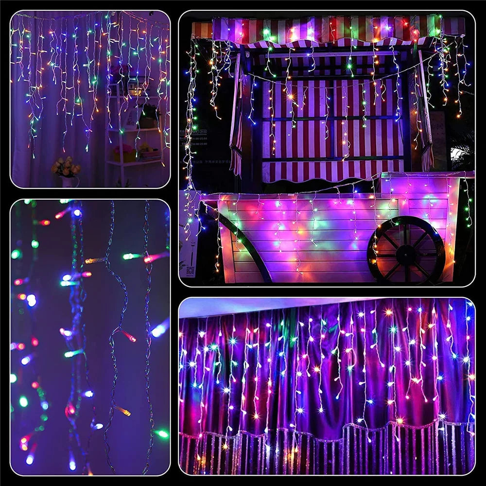 Solar Curtain Icicle Light 3.5M Eaves Decor Outdoor Fairy String Lights Wedding Party Christmas Stair Decor Garden Garlands