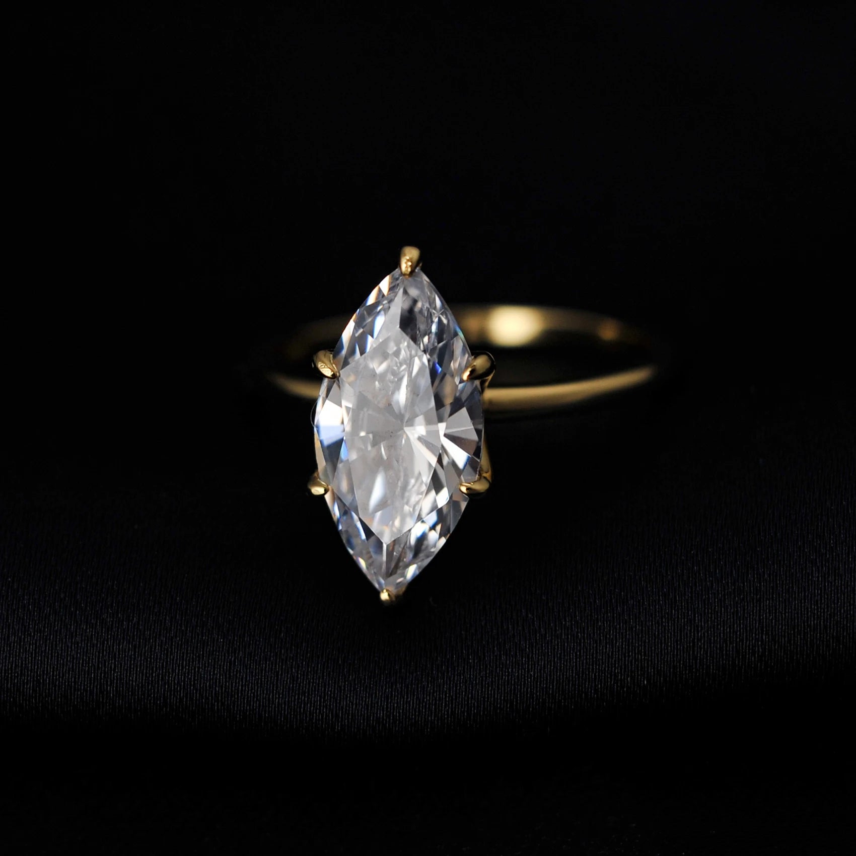 Potiy Vintage 9ct 5A Marquise Shape Cubic Zirconia Solitaire Engagement Ring For Women 925 Sterling Silver 14K Yellow Gold