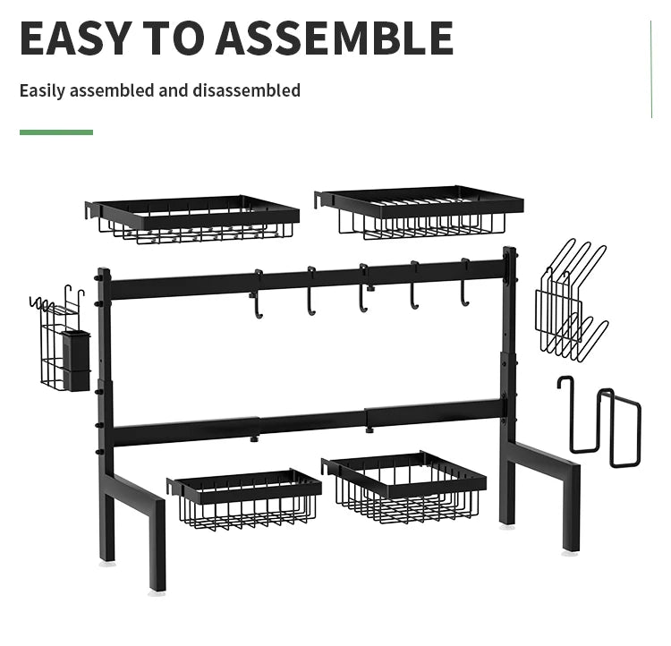 Large over the Sink Dish drying rack Kitchen tablewares storage shelf Adejustable Height and Length Rust Proof Black