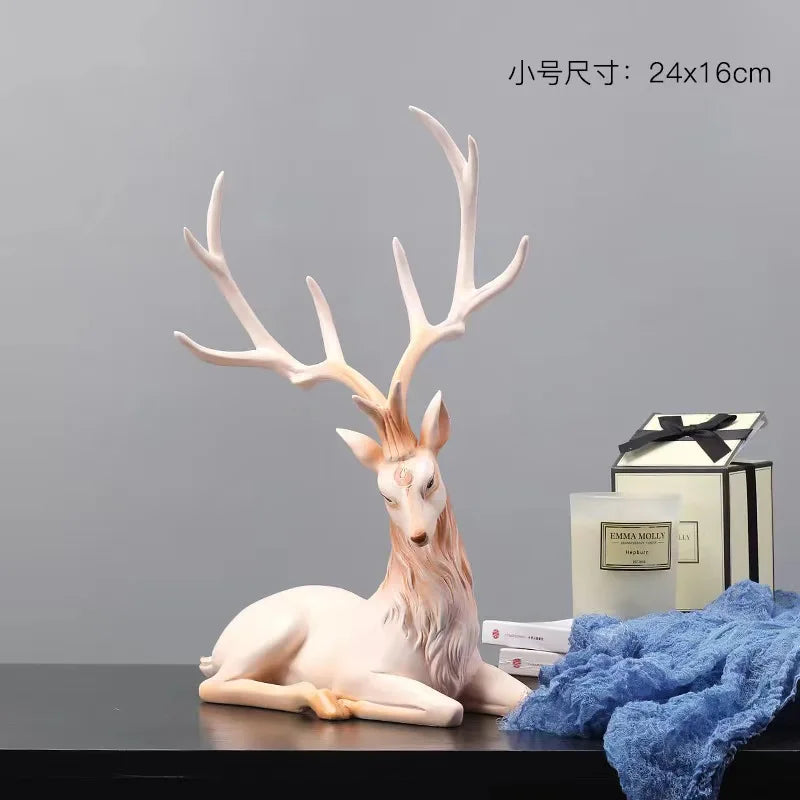 High-End Deer Statue Reindeer Statue Resin Elk Sculpture Living Room Luxury Home Decor Nordic Desktop Accessories New