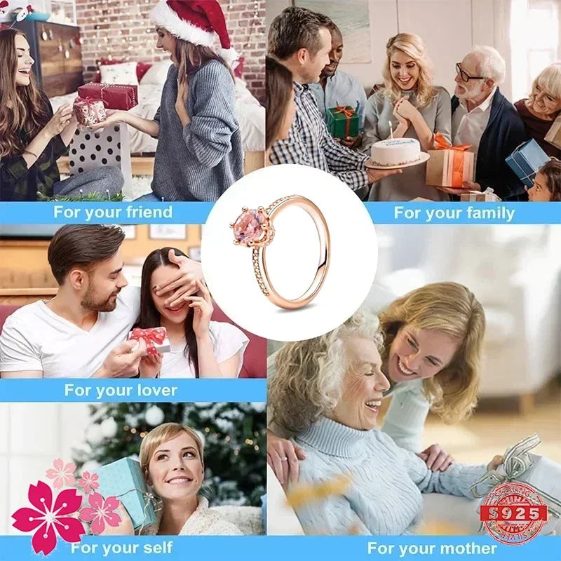 Hot selling 925 sterling silver rose gold ring high-quality luxury sparkling crystal ring women's jewelry exquisite holiday gift