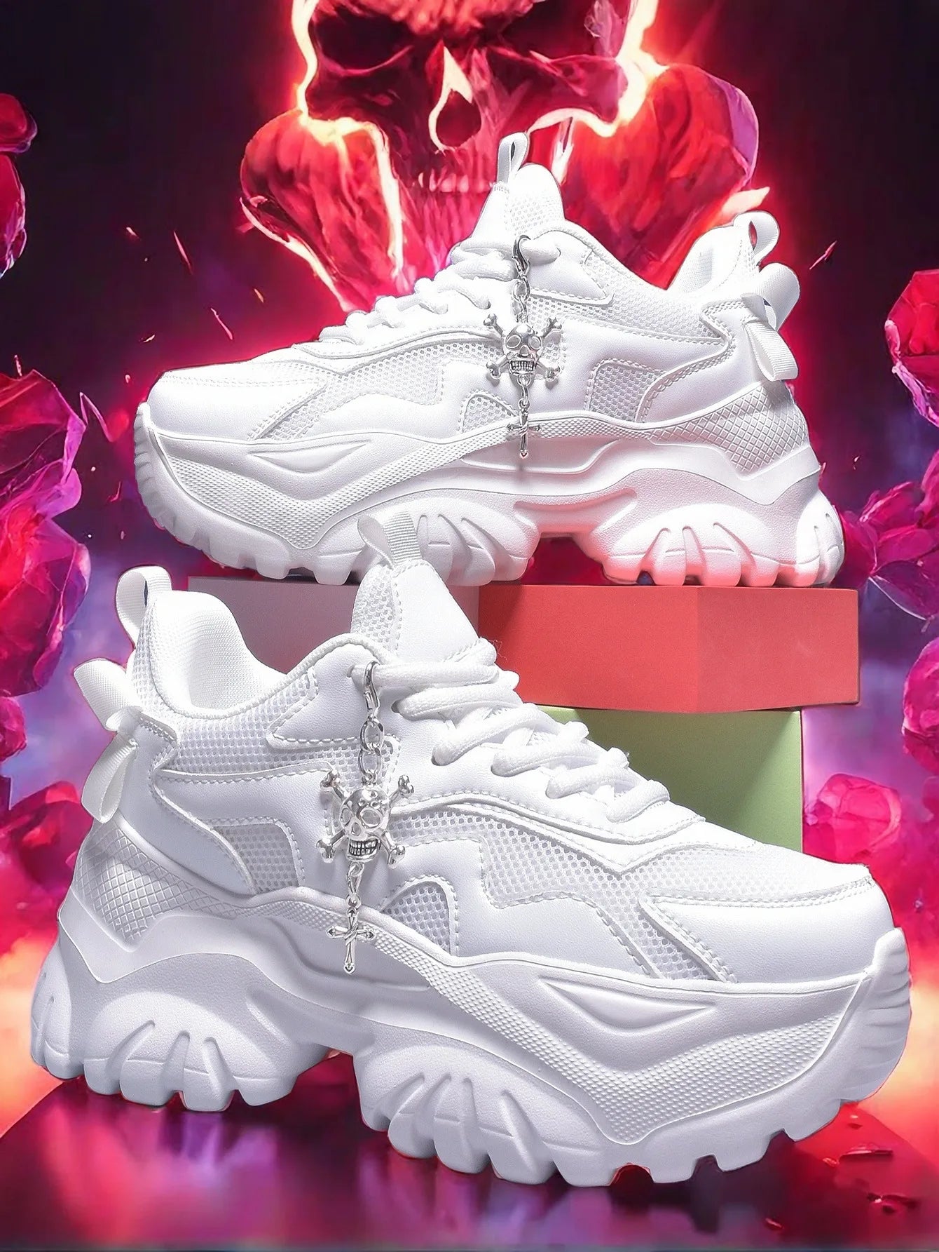 Women’s White Platform Sneakers – Punk Style Lace-Up Shoes