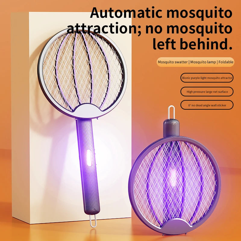 3 in 1 Foldable USB Rechargeable 3000V Mosquito Fly Swatter UV Trap LED Dual Switch Safe Grid 0° Wall Stick Bug Zapper