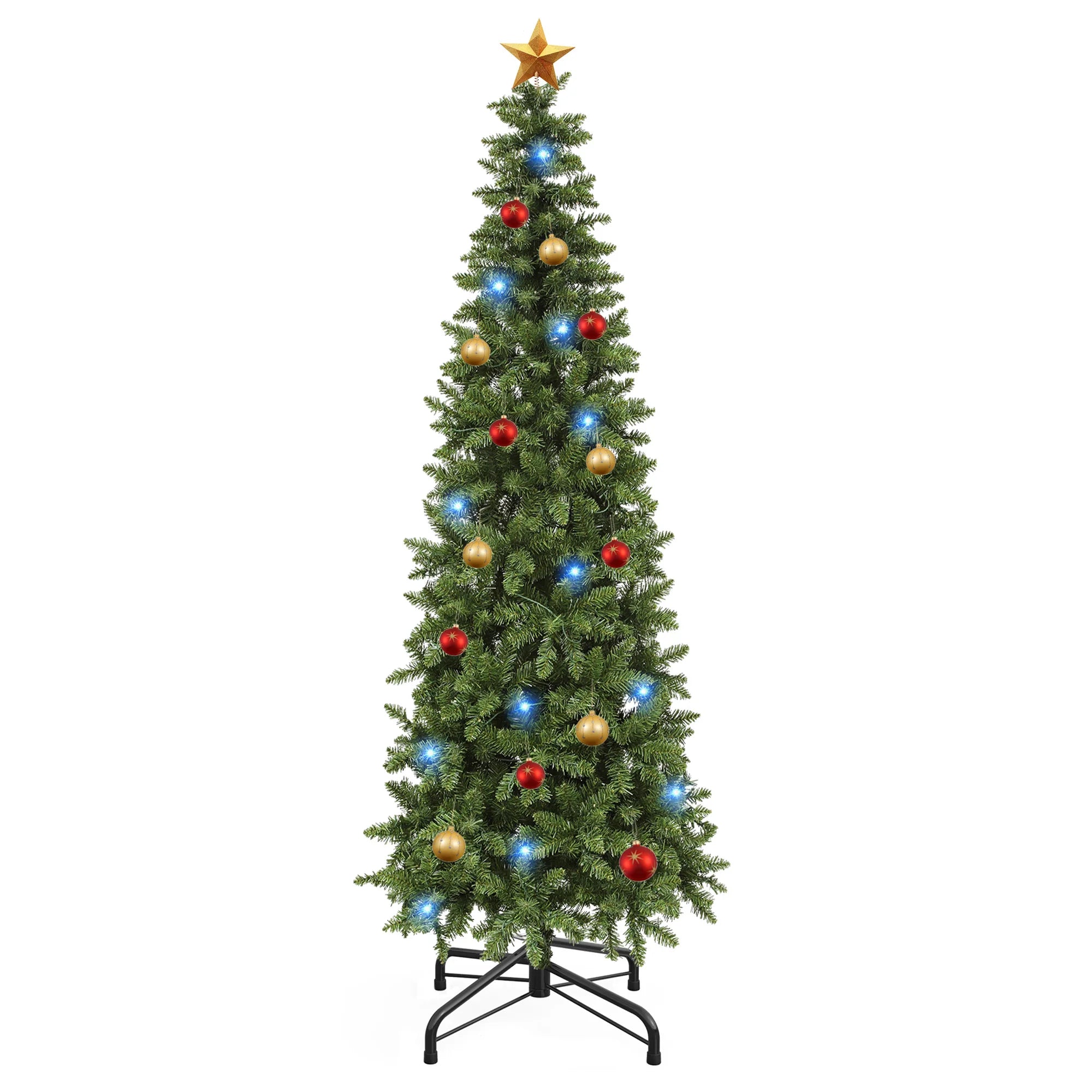 Balconera 6ft Pre-Lit Pencil Christmas Tree - Slim Fraser Fir with 700 Tips & 200 Lights for Home/Office/Party, Green