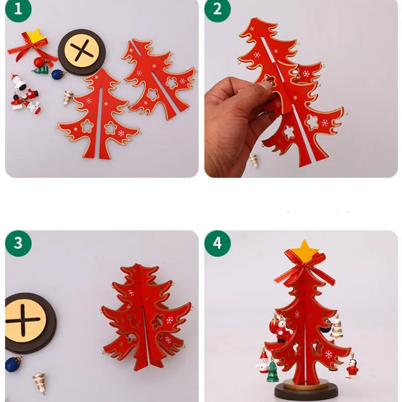 Christmas Wooden Christmas Tree Ornament With Hanging Trinket Children Gift DIY Mini Christmas Tree Festival Home Table Decor