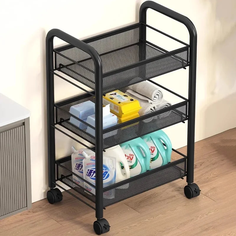 Kitchen Cart Organizer Rolling Trolley Storage Cart Portable Multifunctional Vegetable Fruit Basket Wheels Utility Furniture