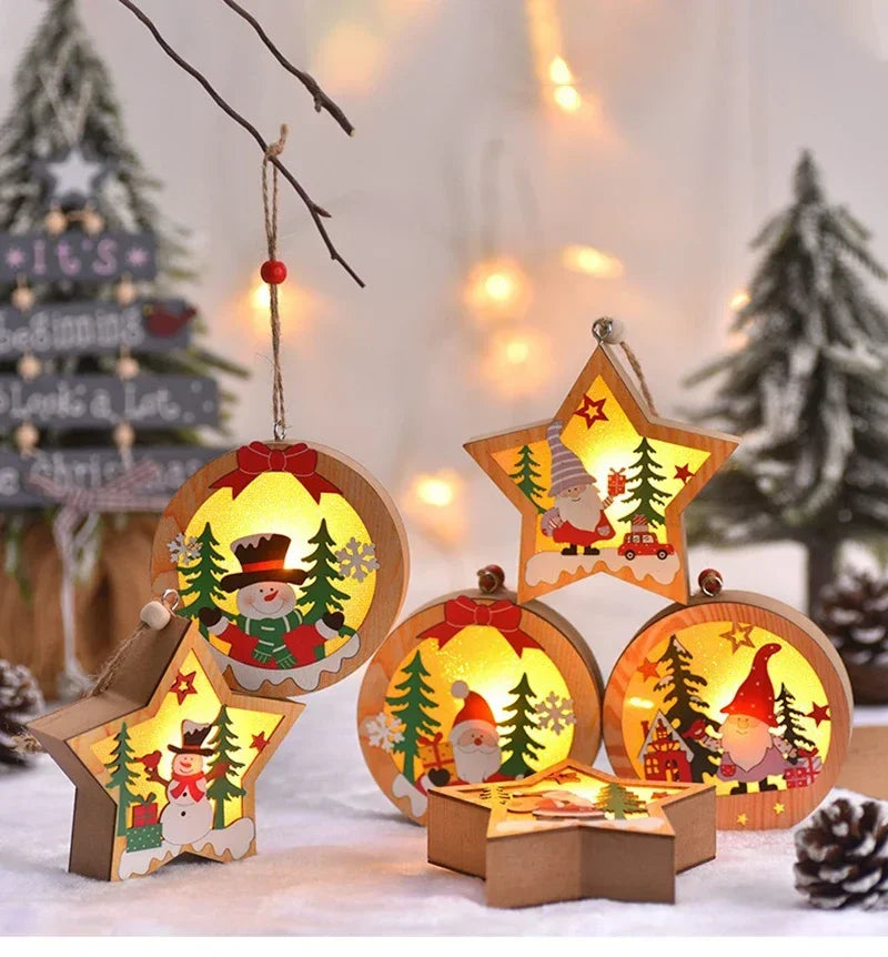 Christmas Decorations LED Night Light Luminous Christmas Tree Pendant Santa Claus Snowman Pendant Ornament Xmas Night Lights