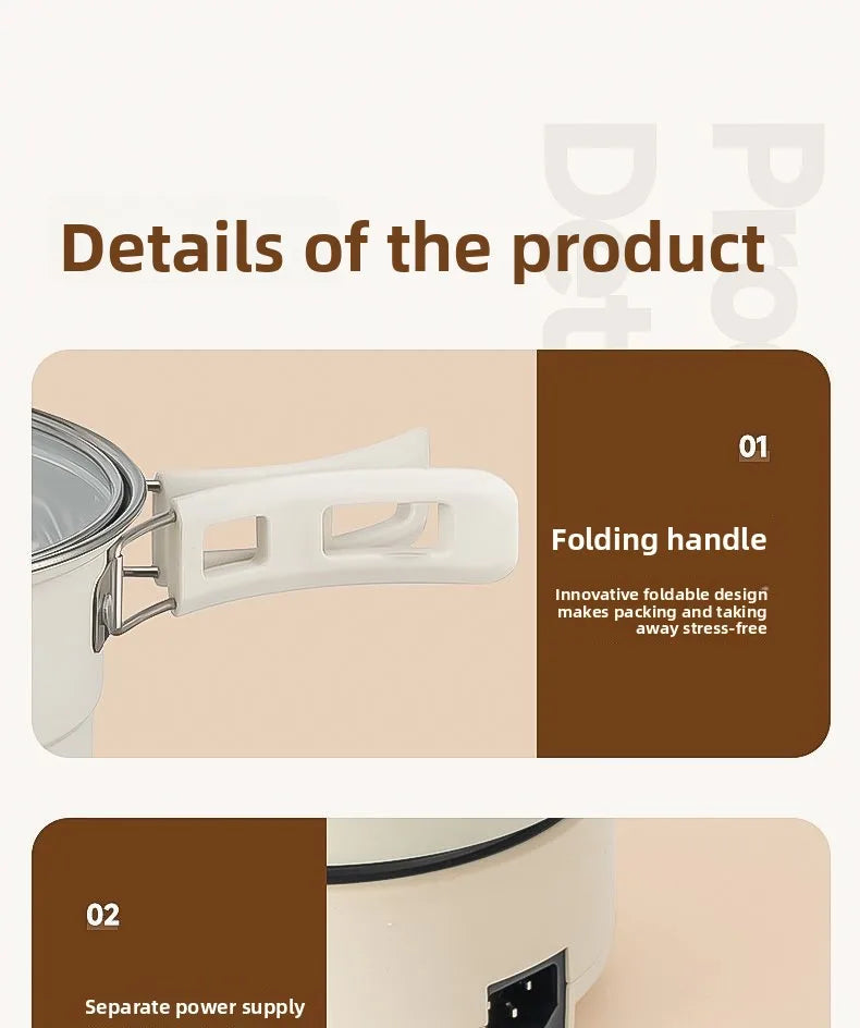 Electric Cooker 110V/220V Cooking Pot Foldable Hotpot 1.6L Portable Multi cookers Split Type Rice Cooker Frying Pan Home Travel