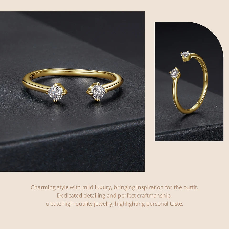 BAMOER Moissanite White Gold Plated Adjustable Ring 925 Sterling Silver Exquisite Open Ring for Women Fine Jewelry Gift