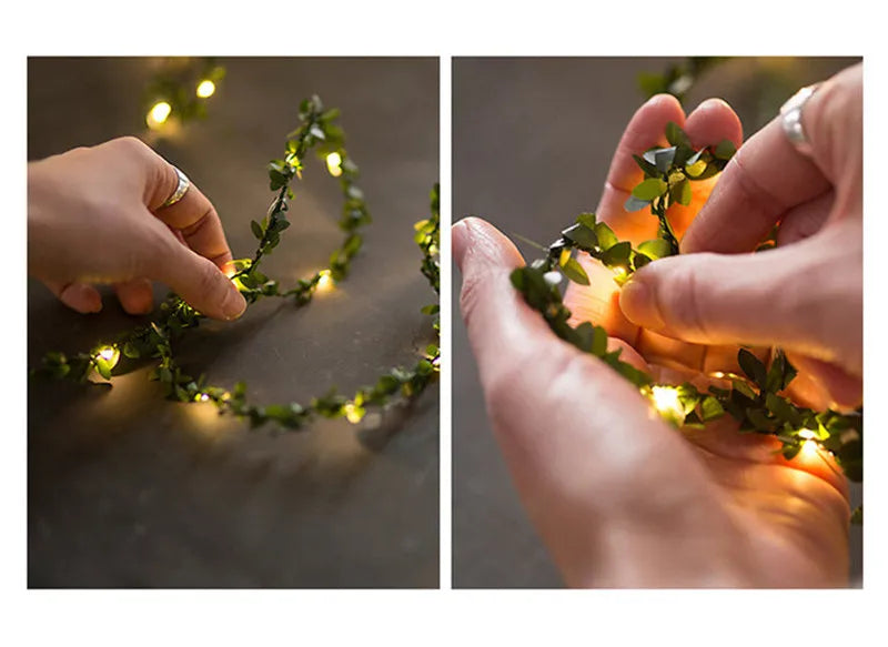 Artificial Flower Leaf Led Fairy Lights Garland Christmas Tree Decoration Outdoor Room Curtain Lamp Wedding Party Garden Decor