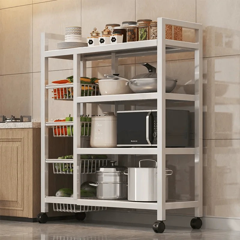 Multi-Purpose Rolling Storage Rack, High-Strength Steel, Space-Saving Shelf for Kitchen Living Room Office, Gold Frame.