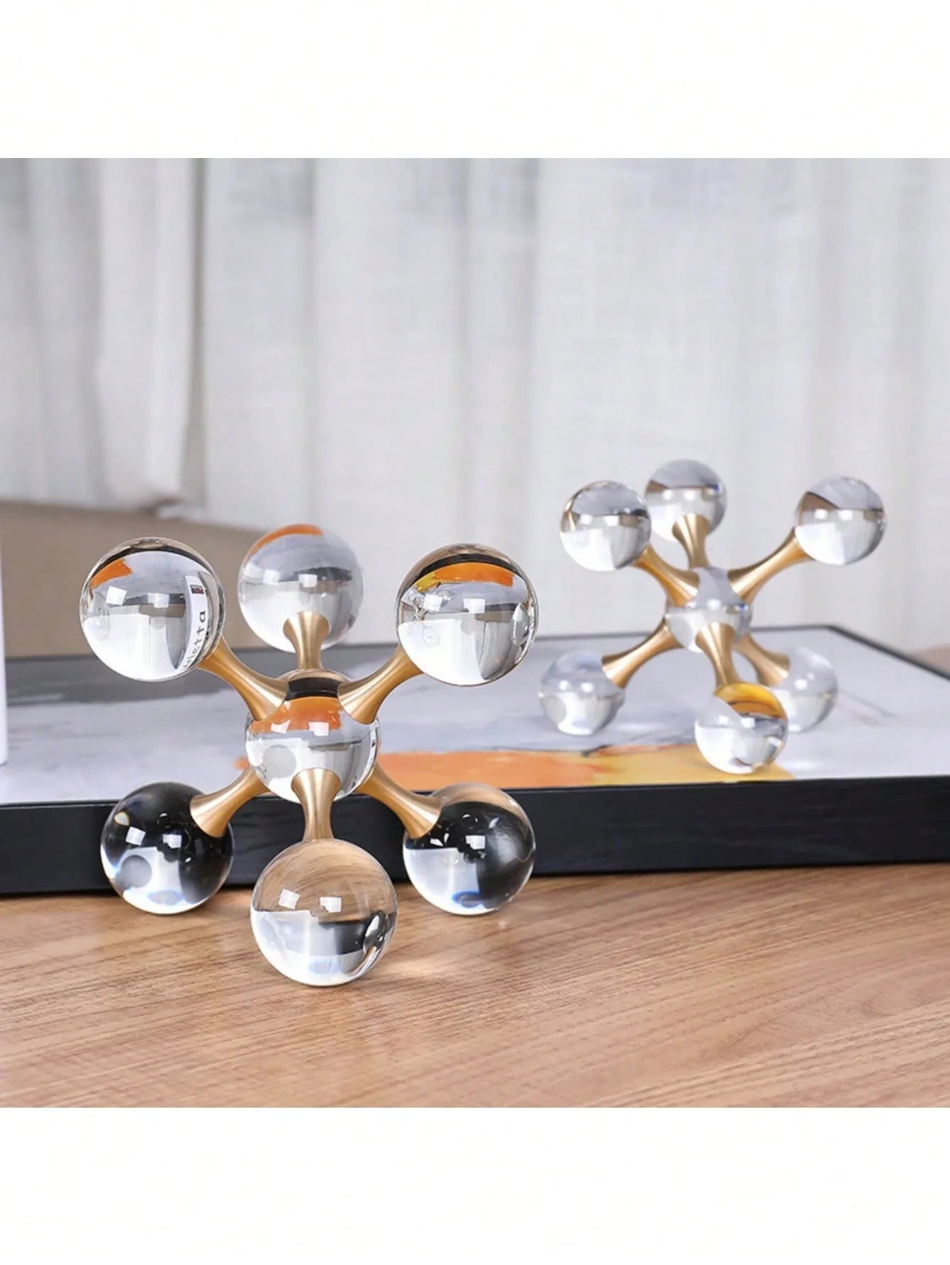 1pc Crystal Geometric Molecular Ball Candleholder, Luxury Molecule Crystal Decorative Craft Ornament For Desktop, Living Room &