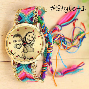 Amxiu Custom Photo Watch Accessories Personalized Handmade Braided Rope Adjustable Watchband Quartz Watch For Women Lovers Gifts