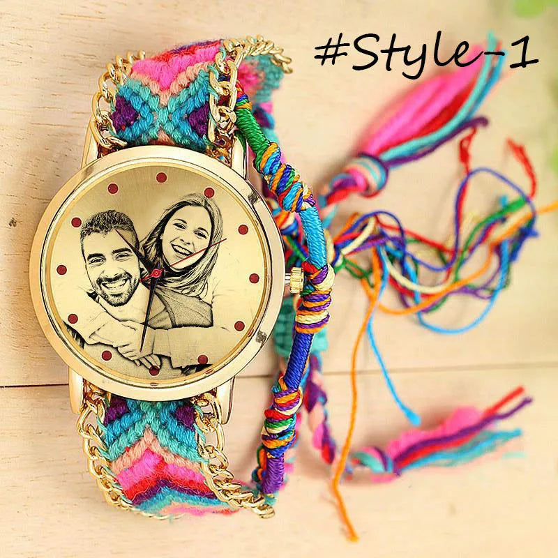 Amxiu Custom Photo Watch Accessories Personalized Handmade Braided Rope Adjustable Watchband Quartz Watch For Women Lovers Gifts