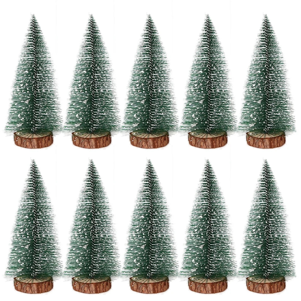 10Pcs Mini Christmas Tree Decor Snow Covered Pine DIY Ornaments for Home Party Bar Festive Miniature Evergreen Trees